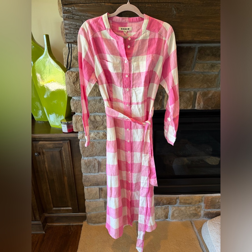 Boden Millie Linen Pink Gingham Dress NWT